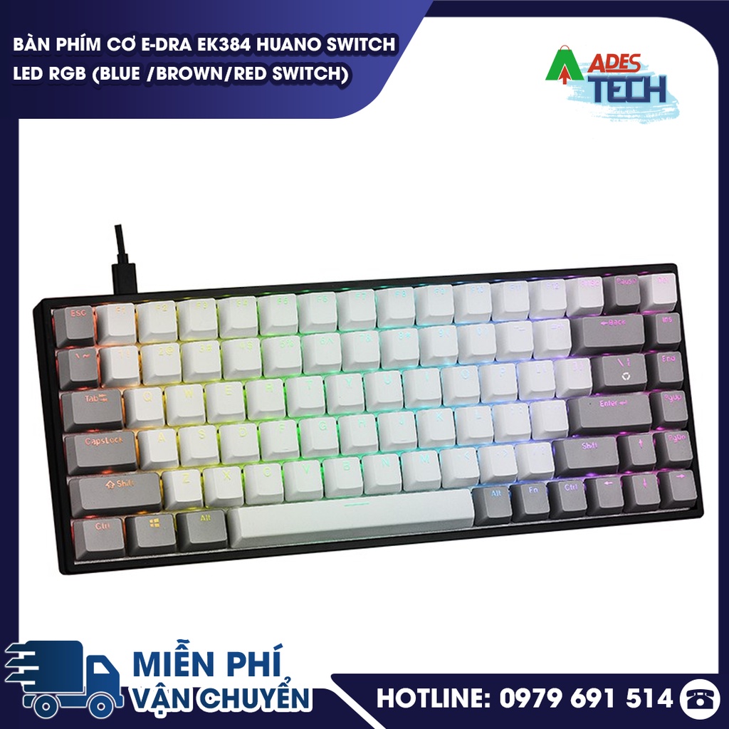 Bàn Phím Cơ Có Dây EDra EK384 LED RGB | PBT Xuyên LED  | Bảo Hành Chính Hãng 24 Tháng