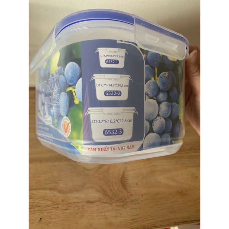 Bộ 3 hộp đựng thực phẩm Tiện Lợi - An Toàn có khóa chắc chắn.