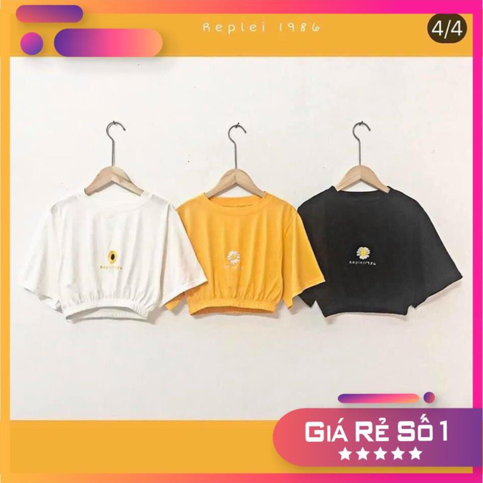 {Mẫu Mới Nhất}_Áo Croptop Ôm Thêu Hoa Cúc Cá Tính Dễ Phối Đồ Năng Động Phong Cách Kiểu Dáng Đẹp| Áo Croptop