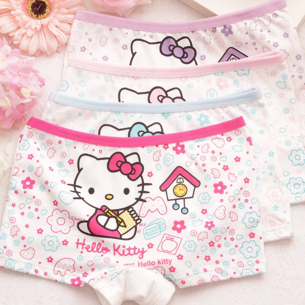 Combo 4 Quần chip đùi, quần lót cotton họa tiết búp bê đáng yêu cho bé gái,  4 màu, SIZE 4-6 tuổi