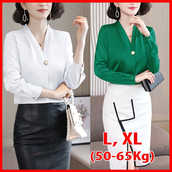 GOTI 48-65Kg Áo Sơ Mi Công Sở Nữ Đẹp Kiểu Hàn Quốc Form Rộng Tay Dài Chất Lụa Cao Cấp Màu Trắng, Đen, Be, Nâu 3A04 3A03 | BigBuy360 - bigbuy360.vn