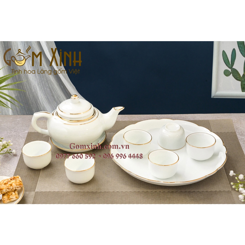 ấm chén Bát Tràng_Bộ bình trà dáng Chuông vàng kim kèm khay