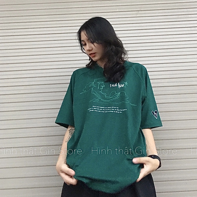 Áo thun tay lỡ Sadboiz Sadluv form rộng unisex Full Tag - Áo phông xanh lá Sadboiz nam nữ phong cách Ulzzang