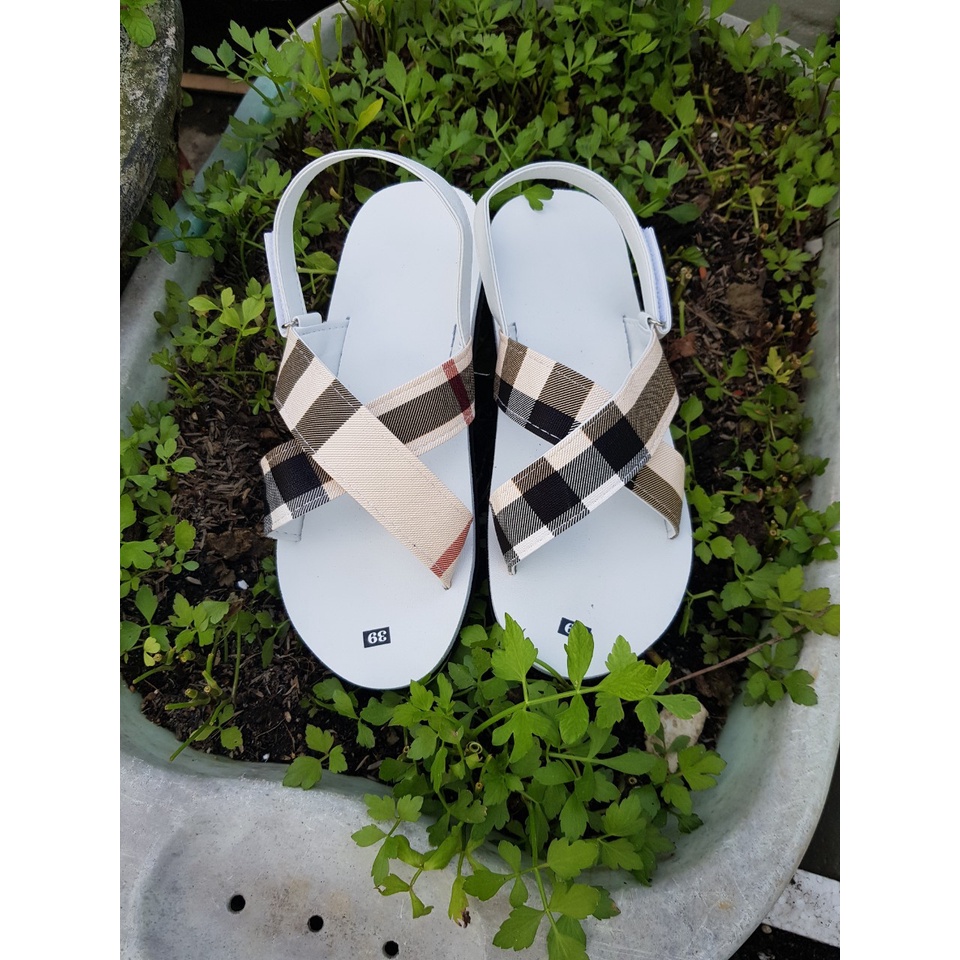 Sandanl đồng nai sandal quai chéo nữ đế trắng quai sọc vàng size từ 35 nữ đến 41 nữ