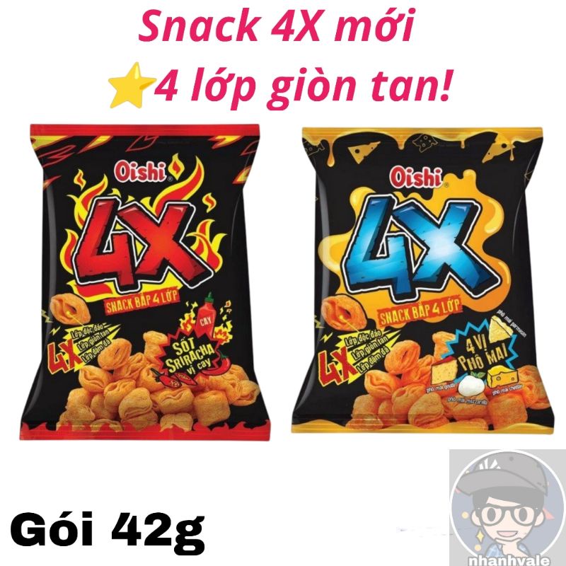 Bánh Snack Oishi Bắp 4X gói 42g với 4 lớp độc đáo vị sốt SRIRACHA cay / phô mai