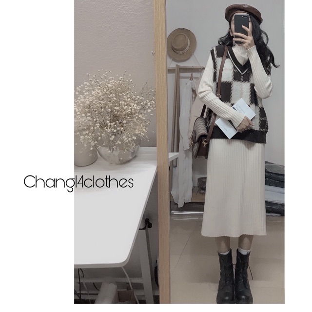 Váy len suông cổ 3phân ( ảnh thật )