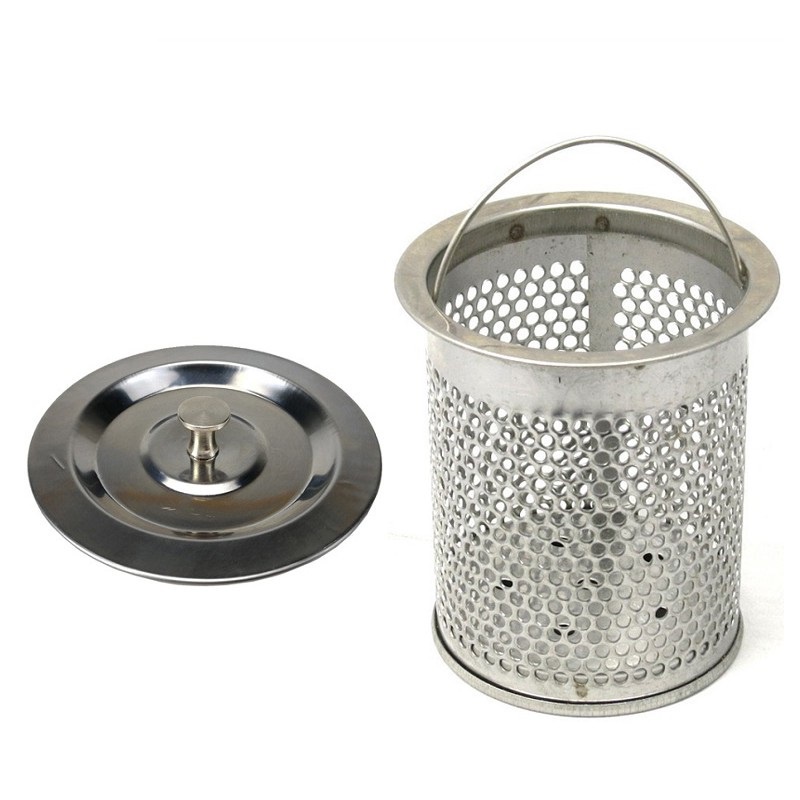 Bộ giỏ lọc và nắp chặn rác bồn rửa chén bằng inox
