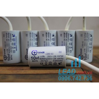 Tụ điện cbb60 vyhr 10uf-350vac tròn, dây cắm