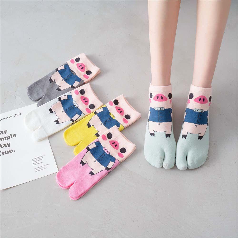 Vớ cotton Cổ Thấp Hai Ngón In Họa Tiết Hoạt Hình Dễ Thương Thời Trang Cho Nữ
