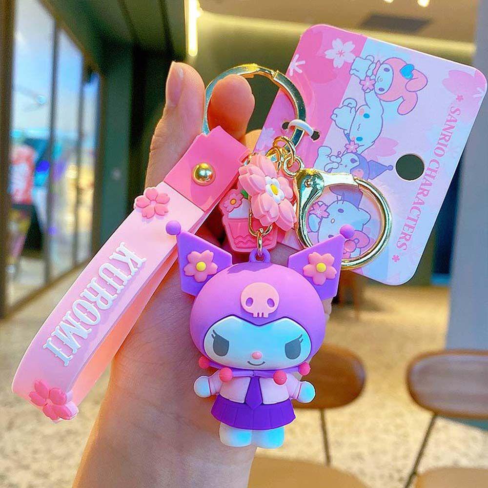 Móc Khóa Nhựa PVC Hình Hoa Anh Đào My Melody Pompom Purin Kuromi Kitty