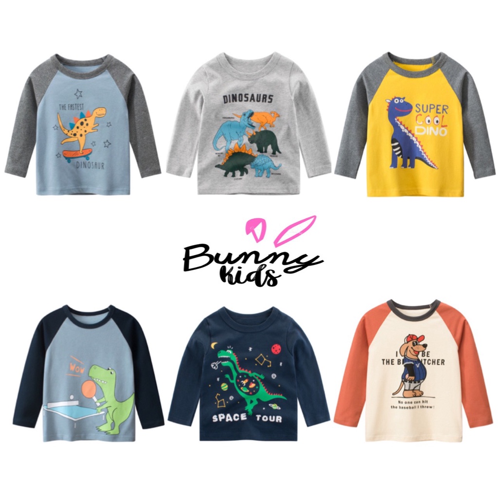 Áo thun dài tay Bunnykids áo khủng long cho bé trai chất cotton
