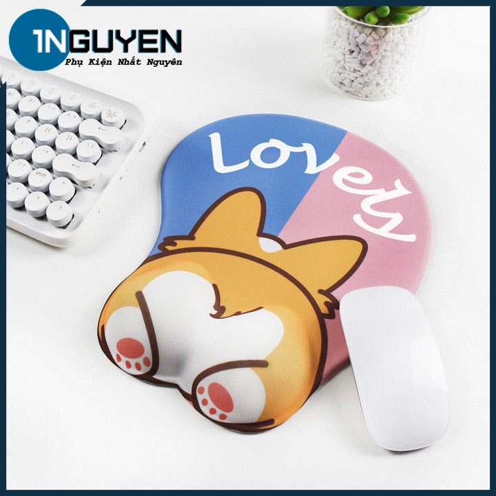 Bộ Lót Chuột Đệm Kê Tay Gõ Bàn Phím Hình Mông Cún Ngộ Nghĩnh Chống Chai Mỏi Cổ Tay, Combo Lót Chuột