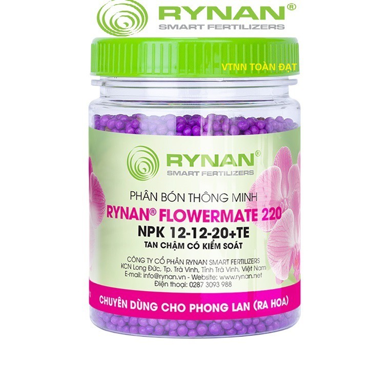 Phân Tan Chậm Thông Minh RYNAN 220 (150g), Phân NPK 12-12-20+TE dùng cho hoa lan, cây kiểng