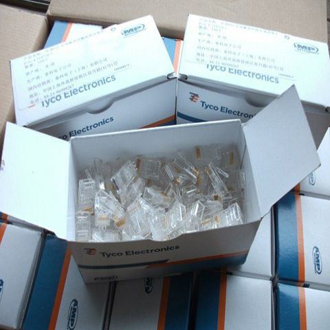 Hạt Bấm Mạng AMP RJ45 Hạt Mạng Xuyên Thấu Hộp 100 Chiếc Loại Tốt Giao Ngẫu Nhiên Mẫu Vỏ Hộp ARIGATO