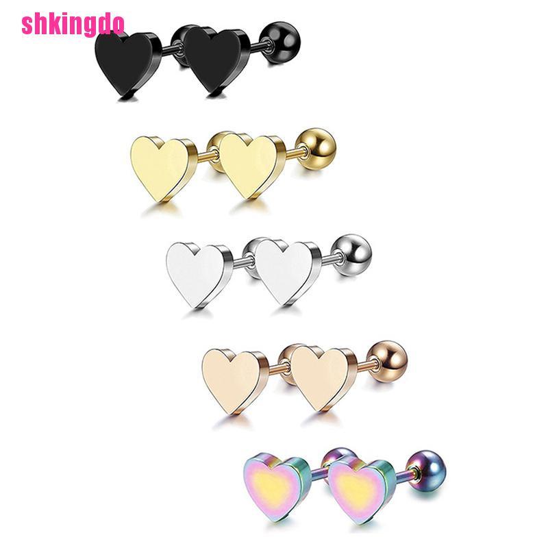 Khuyên tai hình trái tim bằng thép không gỉ đơn giản cá tính