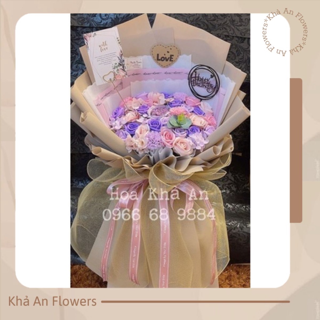 Bó hoa sáp mix cao cấp siêu xịn nhà Khả An. KT: 80cmx50cm. Tặng thiệp +chữ Hpbd