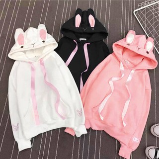 Áo khoác nỉ có mũ tai thỏ thời trang Hàn cho nữ
