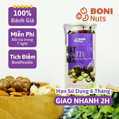 Hạt mix 3 loại - Nhân mắc ca, Hạnh nhân lõi, Nhân óc chỏ đỏ - Chuẩn xuất khẩu