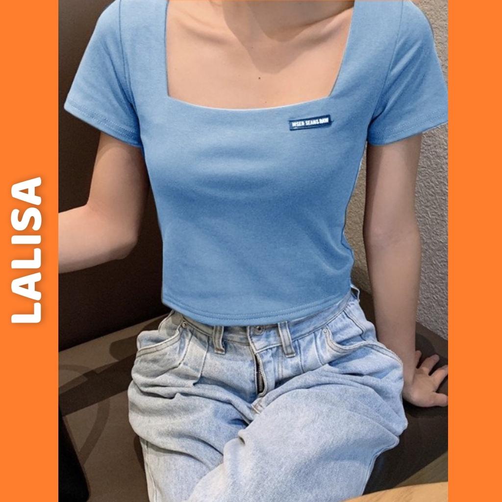 Áo Croptop Cổ Vuông LALISA Nữ Kiểu Ôm Body Tay Ngắn, Vải Thun Cao Cấp Thể Thao Đẹp Kiểu Ulzzang Hàn Quốc Trắng Đen AO020