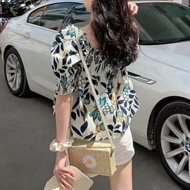 Áo Kiểu Nữ Tay Phồng Cổ Vuông Họa Tiết Hoa Xinh Xắn Thời Trang