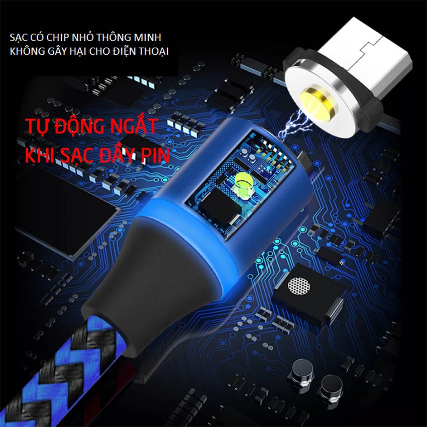 Cáp nam châm 3 đầu phát sáng không làm chai pin