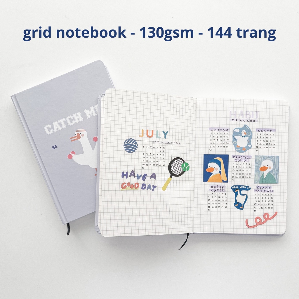 Sổ Tay A5 Ô Vuông Grid 130gsm Crabit X Kuchi - Great Like Goose - Ngỗng Tím