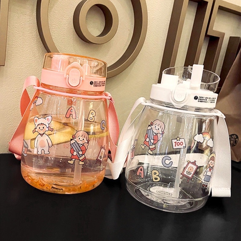 Bình Nước 1300ml Kèm Dây Đeo Và Sticker Đáng Yêu , Tiện Lợi