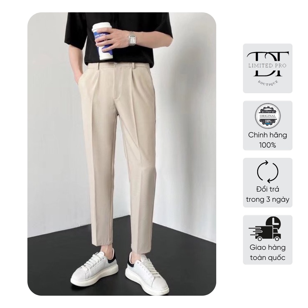 Quần âu nam dáng ôm Hàn Quốc co dãn nhẹ, quần âu nam đen trơn vải chống nhăn xù