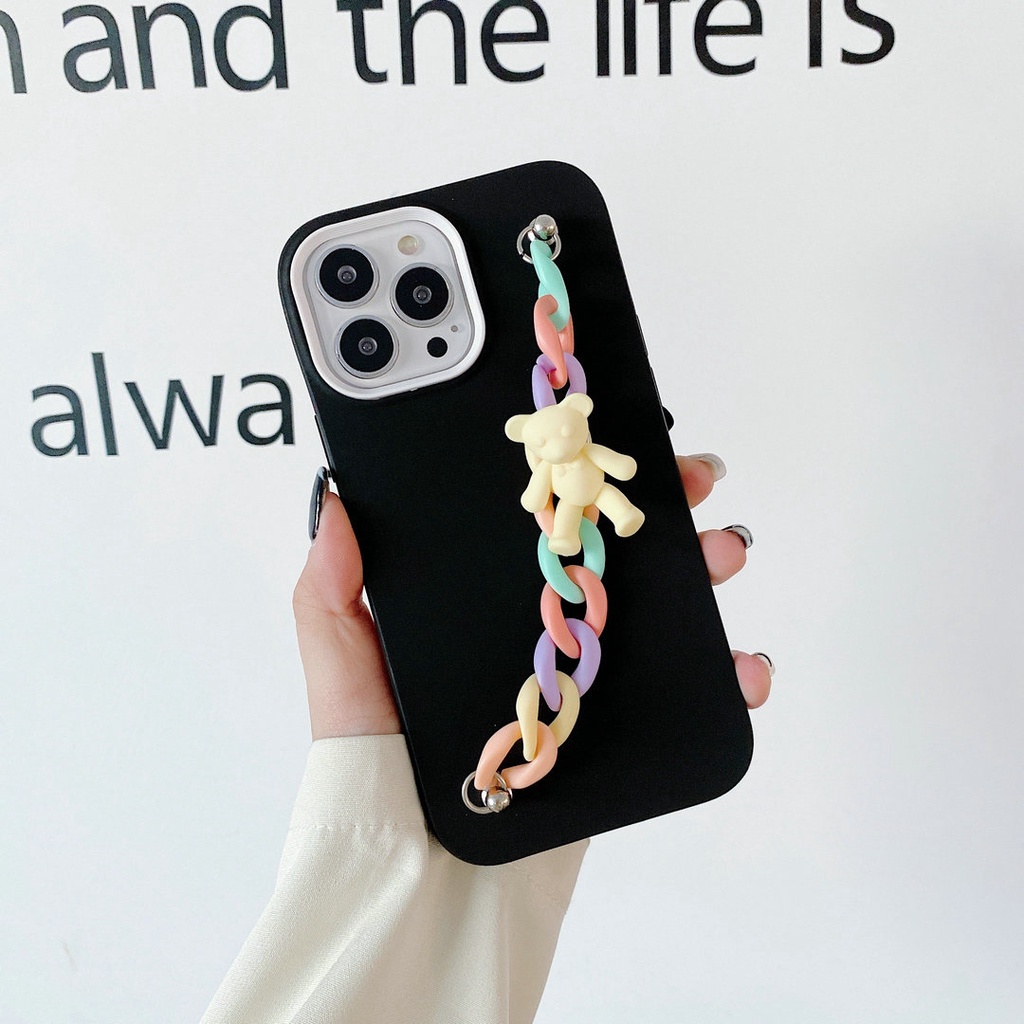 Samsung A52 A52S A02 A12 A32 A50 A50S A30S A02S A03S A10S A20S A72 M12 M02 Bear Bracelet Silicon Shockproof Soft Case 3 in 1 Candy Phone Cover