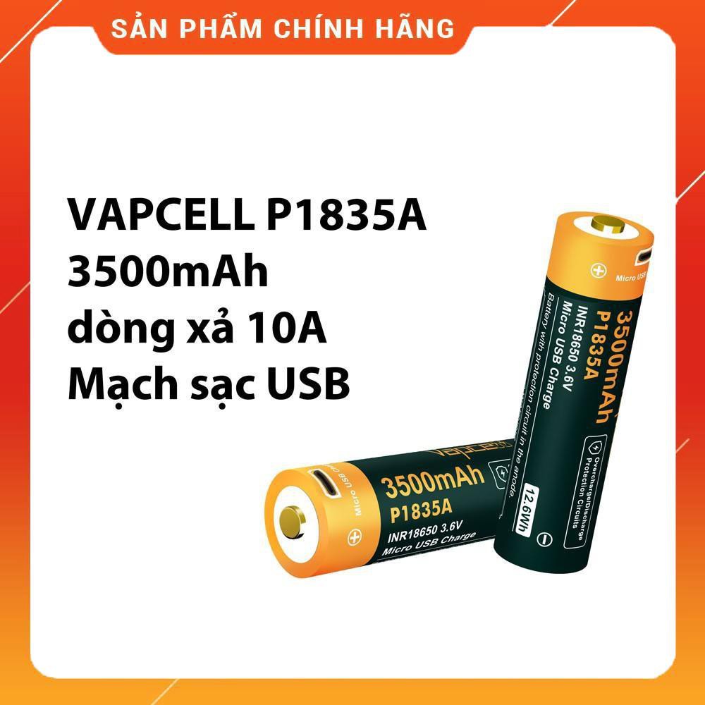 [HÀNG SIÊU CẤP] Pin sạc dự phòng VAPCELL P1835A Pin sạc Li-ion 18650 dung lượng 3500mAH dòng xả 10A có cổng sạc USB