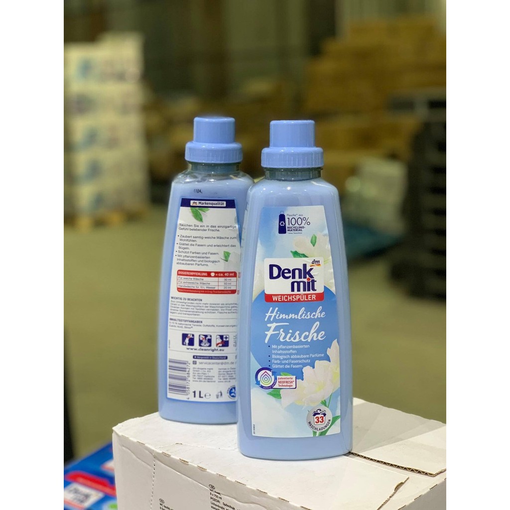 Denkmit- Nước xả làm mềm vải thơm mát hương hoa Weichspuler Himmlische Frische 33Wl, dung tích 1L, hàng nội địa Đức
