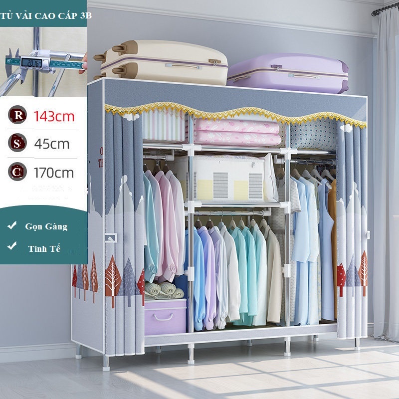 Tủ Quần Áo Vải Khung Thép TiTan Nhập Khẩu Cao Cấp Loại 1 Vải Chống Ẩm Mốc Oxford 1,2,3 Buồng, Tủ Đựng Quần Áo