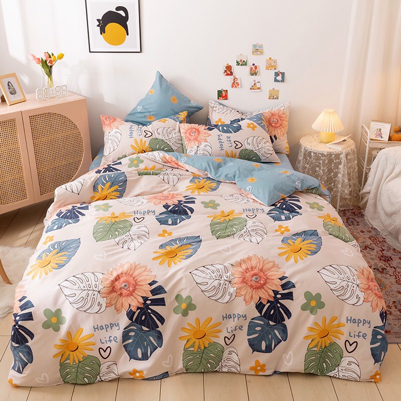 Set CHƯA GỒM CHĂN Có Ga Giường - 2 Vỏ Gối, Drap bọc nệm phong cách Korea, Chất Liệu Cotton Cao Cấp Mát Mịn