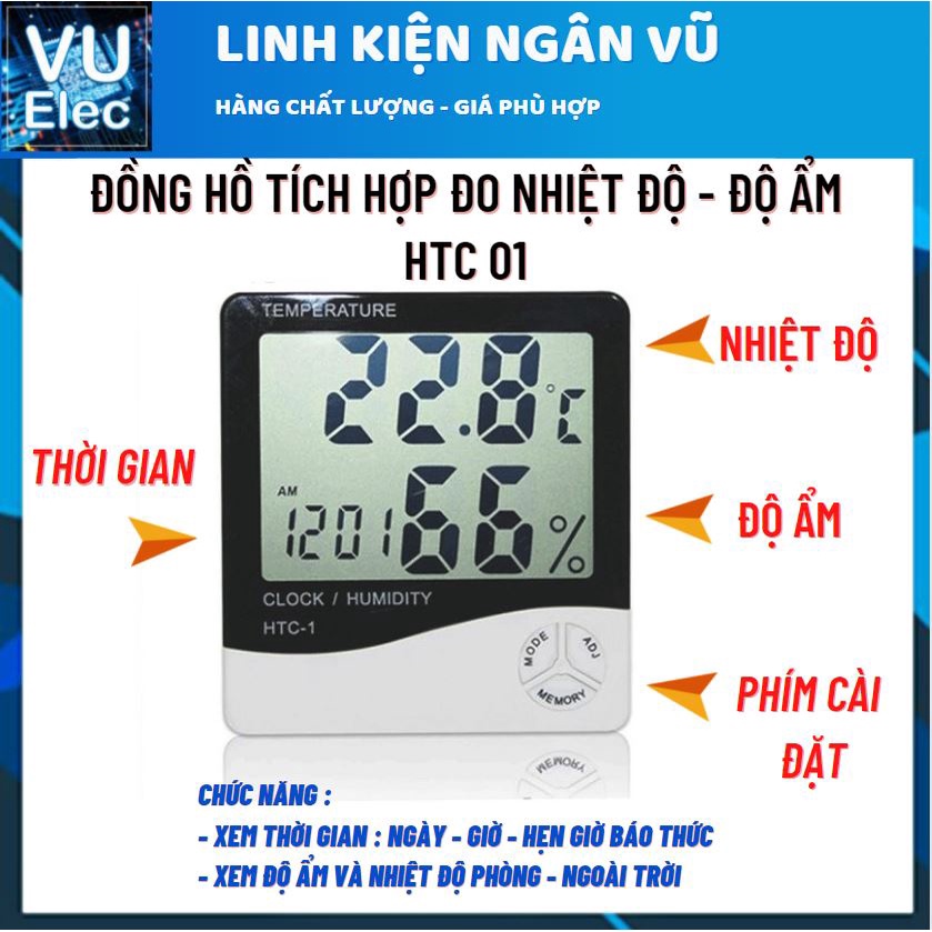 [HÀNG XỊN] Đồng hồ đo nhiệt độ, độ ẩm, thời gian thực HTC1, HTC2  có đầu cảm biến nhiệt bên ngoài