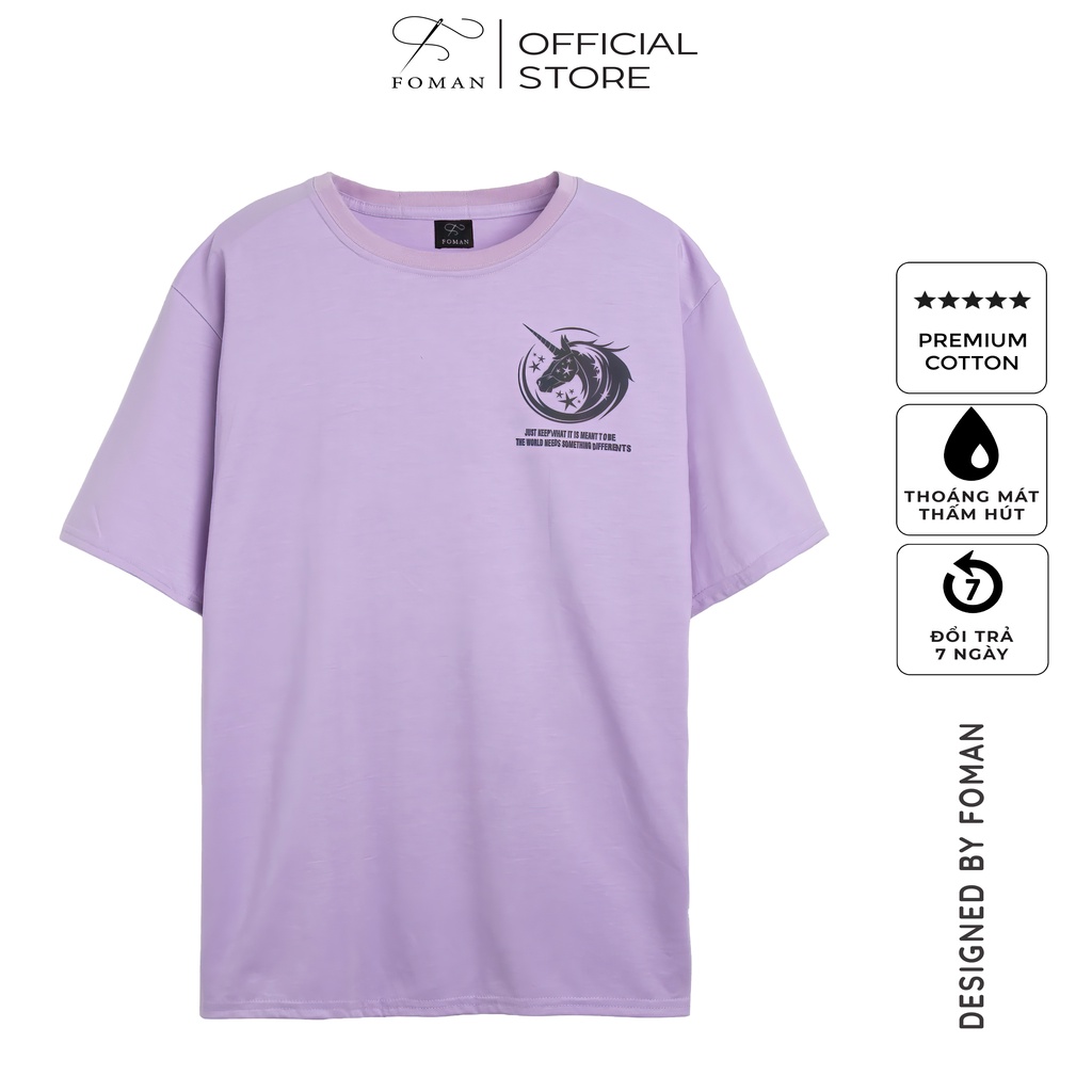 Áo thun tay lỡ FOMAN cao cấp Unisex nam nữ Cotton oversize form rộng thoải mái thoáng mát REFLECTIVE UNICORN