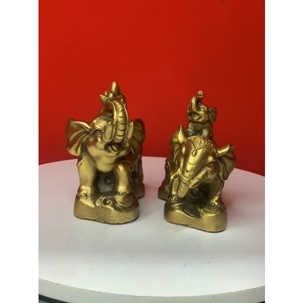 Cặp đôi Voi Cõng Con Hồ lô Phong Thuỷ May mắn Thành Công Vượng Con Cái