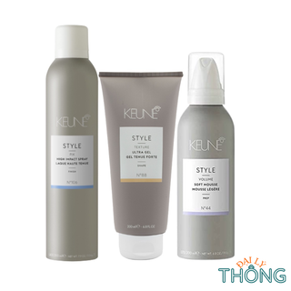 Xịt giữ nếp tóc keune style high impact 300ml| gel giữ nếp style ultra 200ml| mousse tạo kiểu style volume soft 200ml
