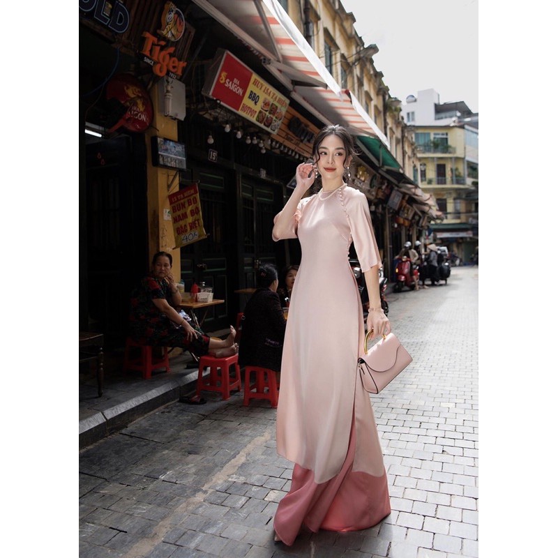 Áo dài suông trơn cúc bọc