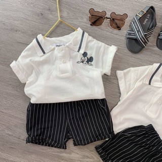 SET BỘ POLO MICKEY QUẦN KẺ SỌC
