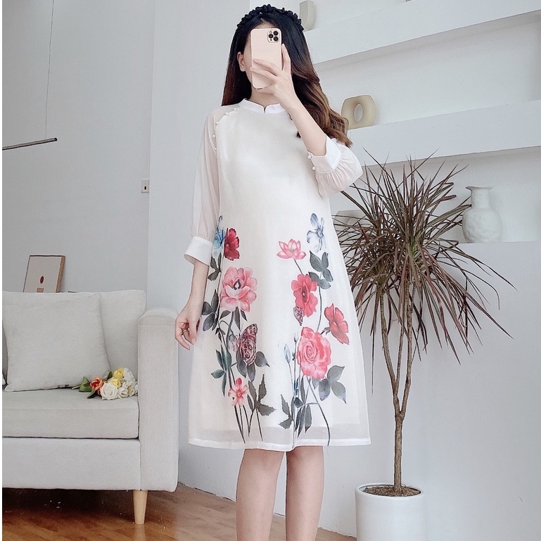 MEDYLA - Váy bầu thiết kế cách tân 2 lớp tơ lót lụa cao cấp cho mẹ bầu diện tết - SP916