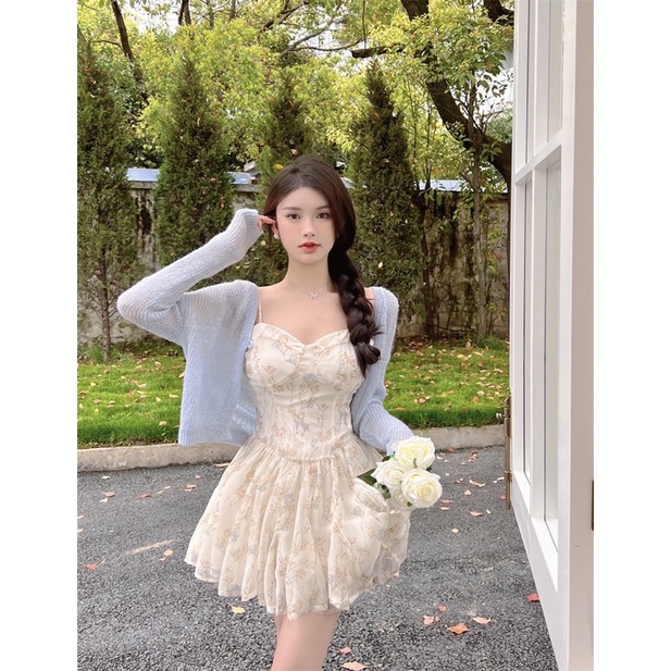 Váy voan hoa nhí 2s cúp ngực xoè dáng ngắn dễ thương