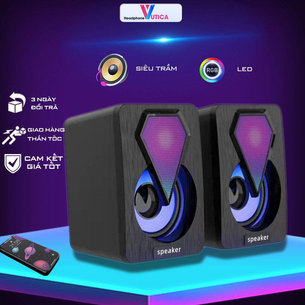 Loa máy tính vi tính mini LED để bàn, loa để bàn mini cho máy tính laptop có đèn led RGB