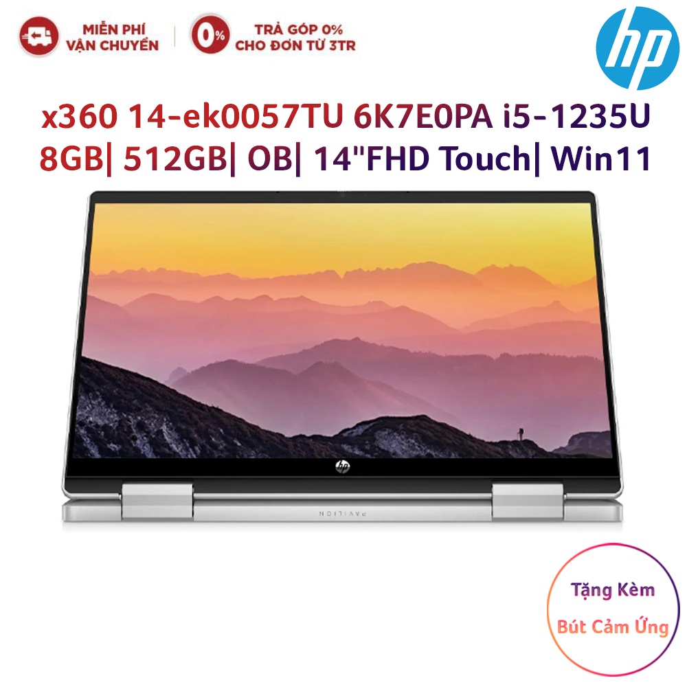 Laptop HP Pavilion x360 14-ek0057TU 6K7E0PA i5-1235U| 8GB| 512GB| OB| 14"FHD Touch| Win1