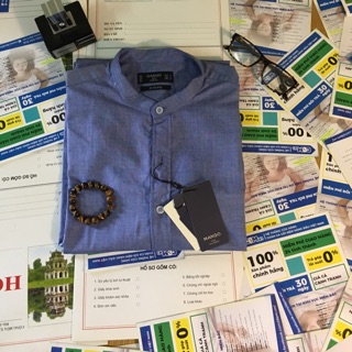 Áo sơ mi cổ trụ mango