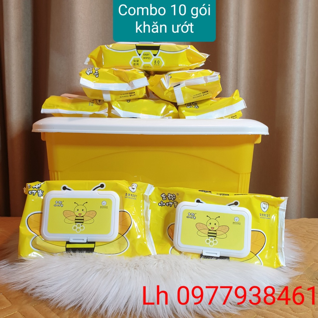 Combo 10 gói Khăn giấy ướt vịt vàng không mùi cao cấp nội địa trung không gây dị ứng da, khăn ướt đa năng tiện lợi