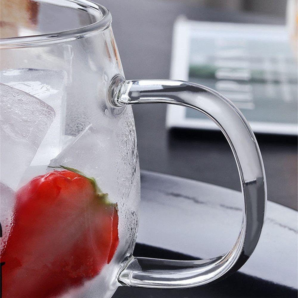 ♫DAPHNE♫ Drinkware Clear Mug Cup Empty Good Morning Milk Coffee Glass Breakfast Transparent Round Letter Printing Tea Juice with Handle