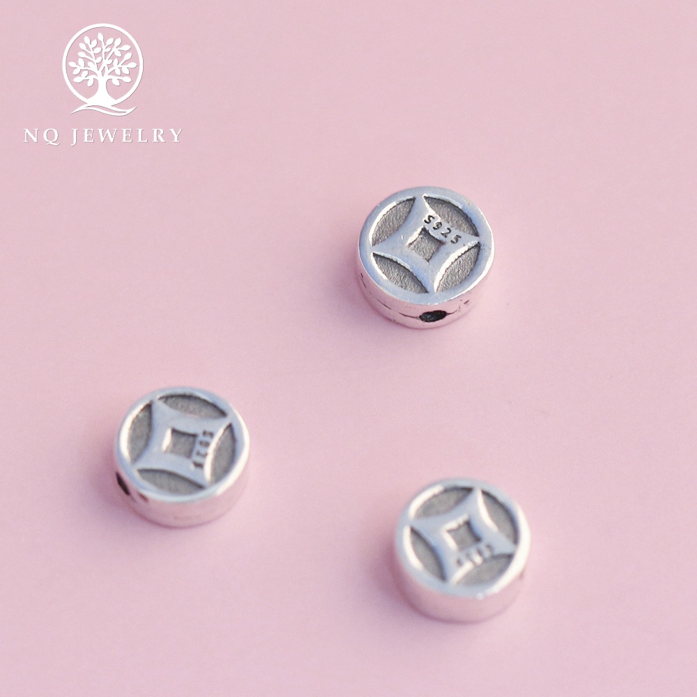 Charm bạc xỏ ngang hình đồng tiền - NQ Jewelry