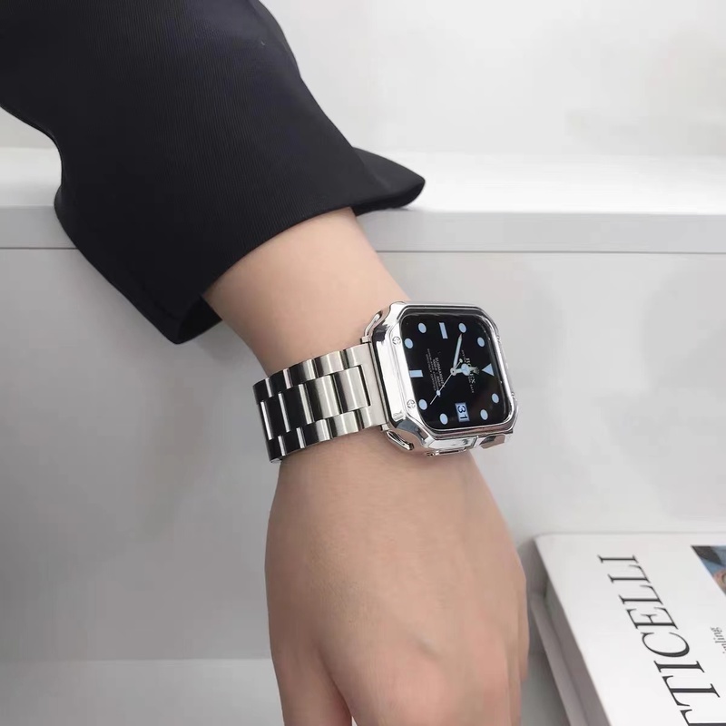 Bộ Ốp Bảo Vệ Bằng TPU + Dây Đeo Bằng Thép Không Gỉ Cho Apple Watch Band 45mm 44mm 42mm 41mm 40 / 38 series 3 4 5 6 se 7