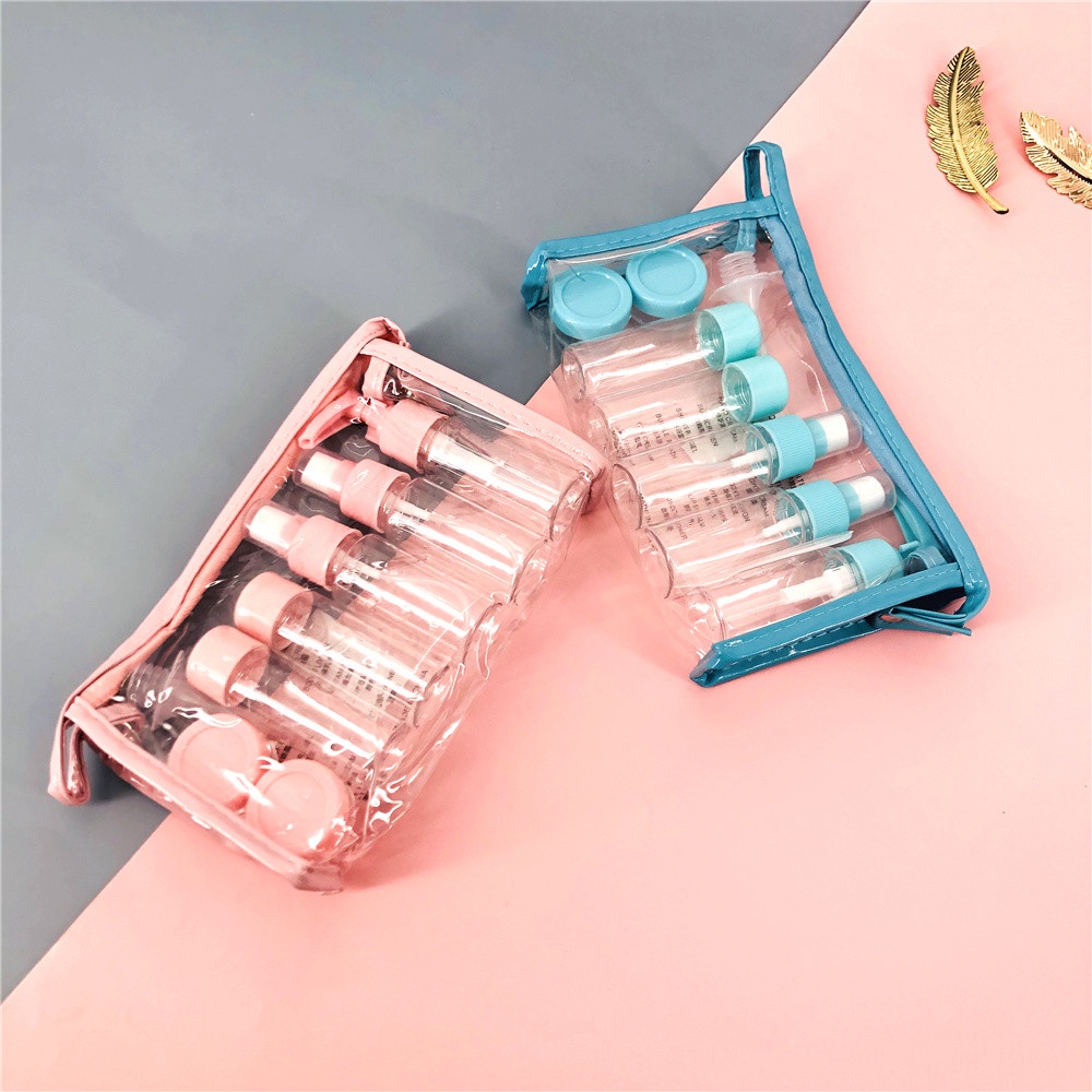 Bộ chiết mỹ phẩm 6 món bằng nhựa PE tặng kèm túi đựng tiện dụng dễ dàng mang theo khi đi du lịch,công tác xa nhà