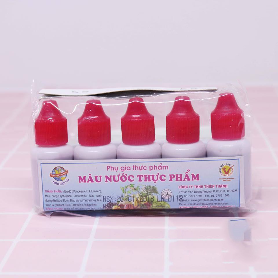 Combo 5 màu thực phẩm (tím, xanh, đỏ, vàng, hồng)